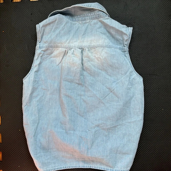 Denim blue Jean Sleeves Shirt front know button up girl size 13/14 Y - Picture 5 of 7